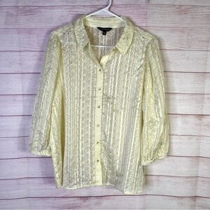 NANETTE LEPORE Yellow‎ Eyelet Blouse Size Large